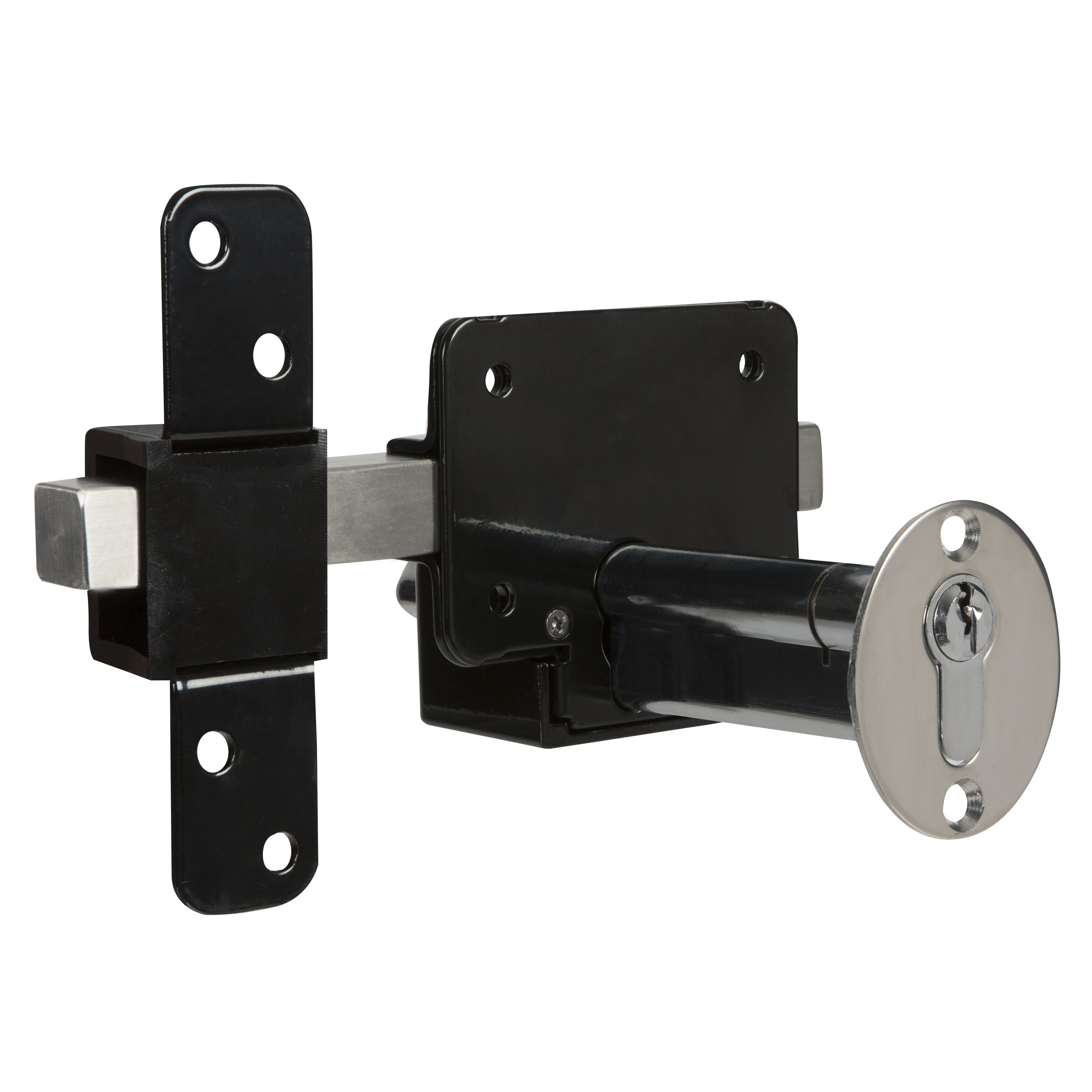 GateMate Black Stainless steel Euro Single locking long throw Barrel Gate bolt, (L)87mm (BL)70mm