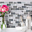 Gatsby Blue & grey Gloss Marble effect Brick Glass & stone Mosaic tile, (L)300mm (W)300mm