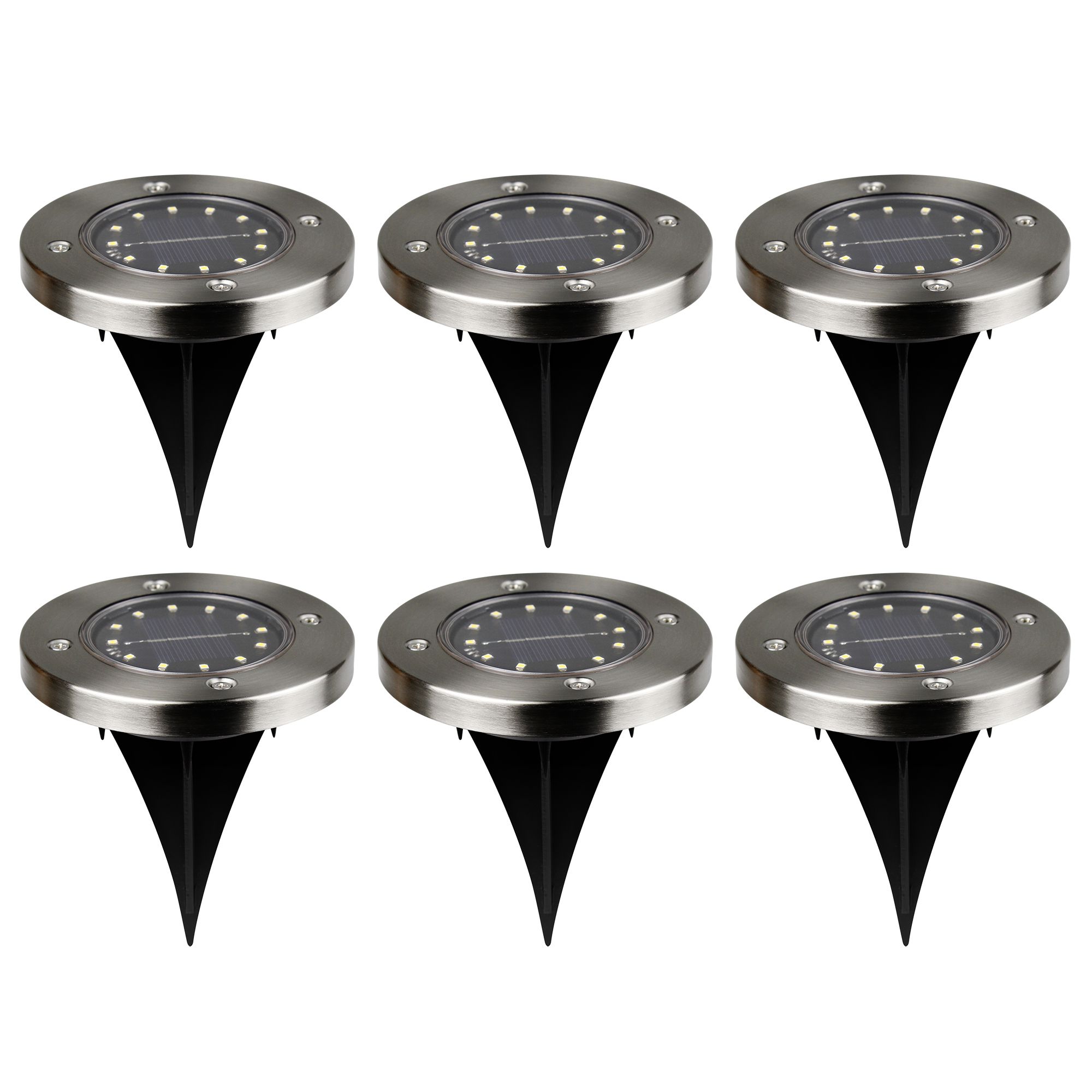 Gavea Stainless steel effect Solar-powered Integrated LED Outdoor Ground light, Pack of 6