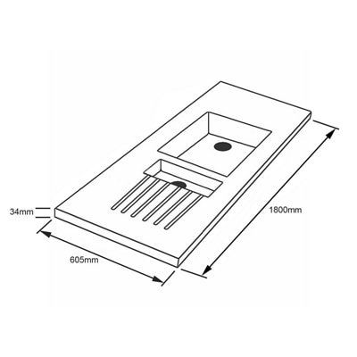 Gemini White Earthstone Worktop with sink & drainer (L)1800mm