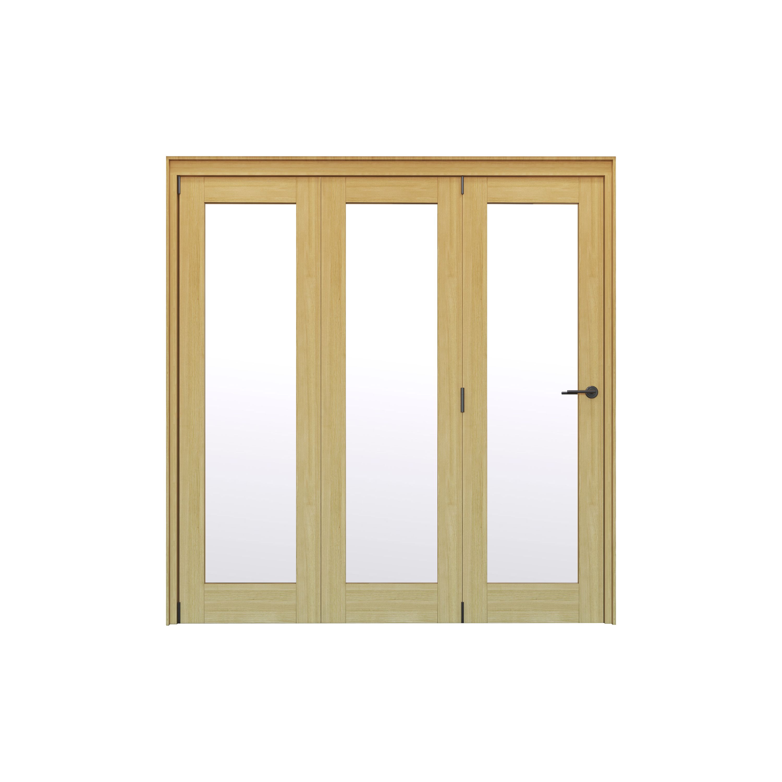 Geom 1 Lite Clear Glazed Oak Bi-fold Door set with 1 panes, (H)2060mm (W)1904mm Internal