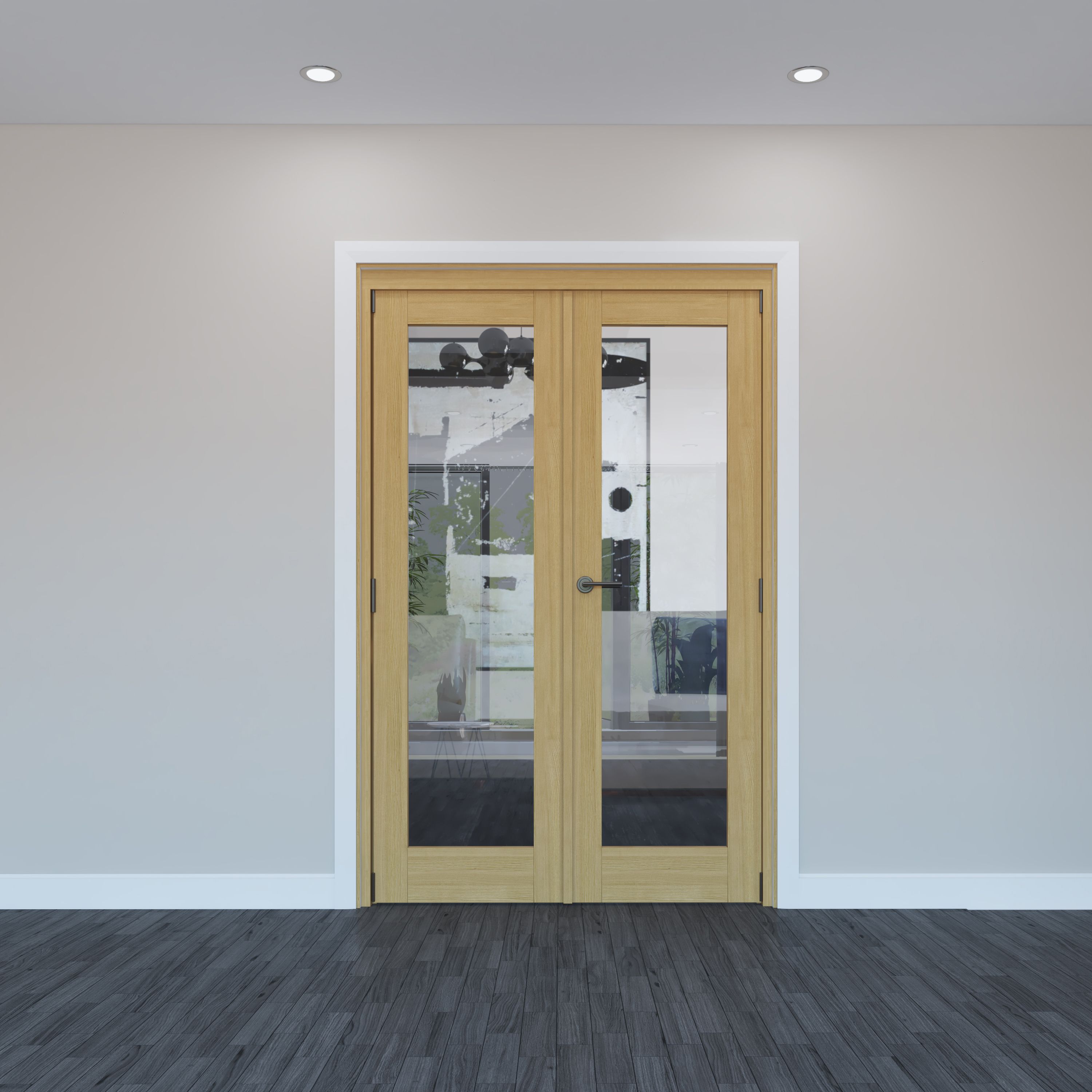 Geom 1 Lite Clear Glazed Oak French Door set with 1 panes, (H)2017mm (W ...