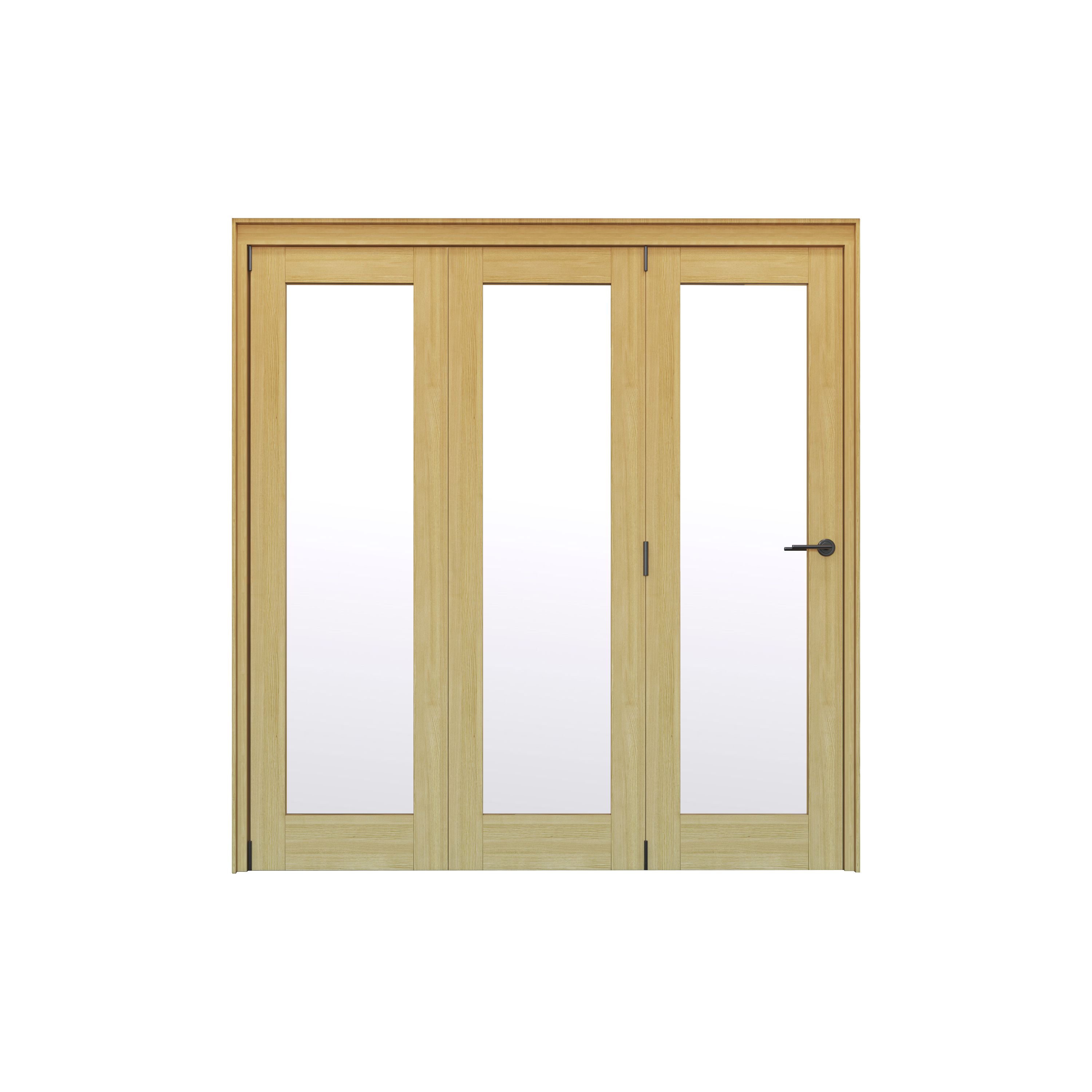 Geom 1 Lite Clear Glazed Oak Internal Bi-fold Door set, (H)2060mm (W)1904mm