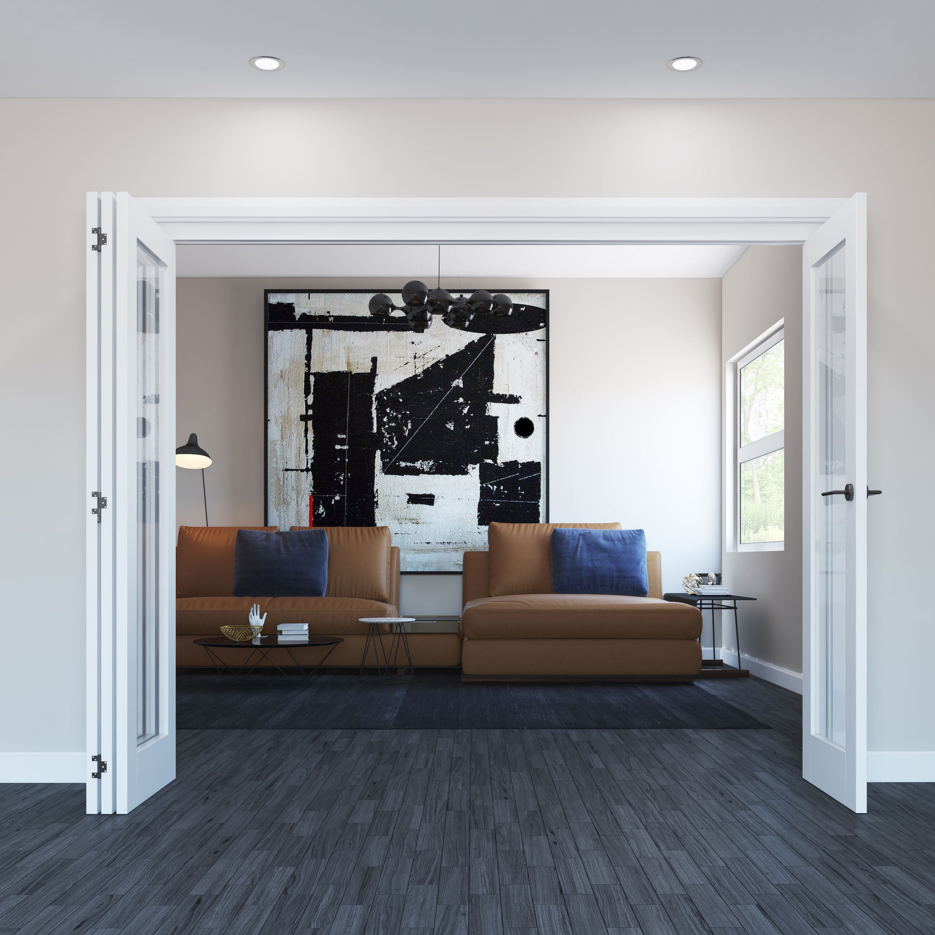 Geom 1 Lite Clear Glazed Pre-painted White Softwood Bi-fold Door set ...