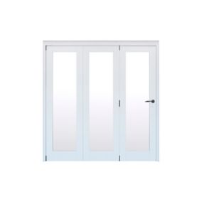 Geom 1 Lite Clear Glazed Pre-painted White Softwood Internal Bi-fold Door set, (H)2060mm (W)1904mm