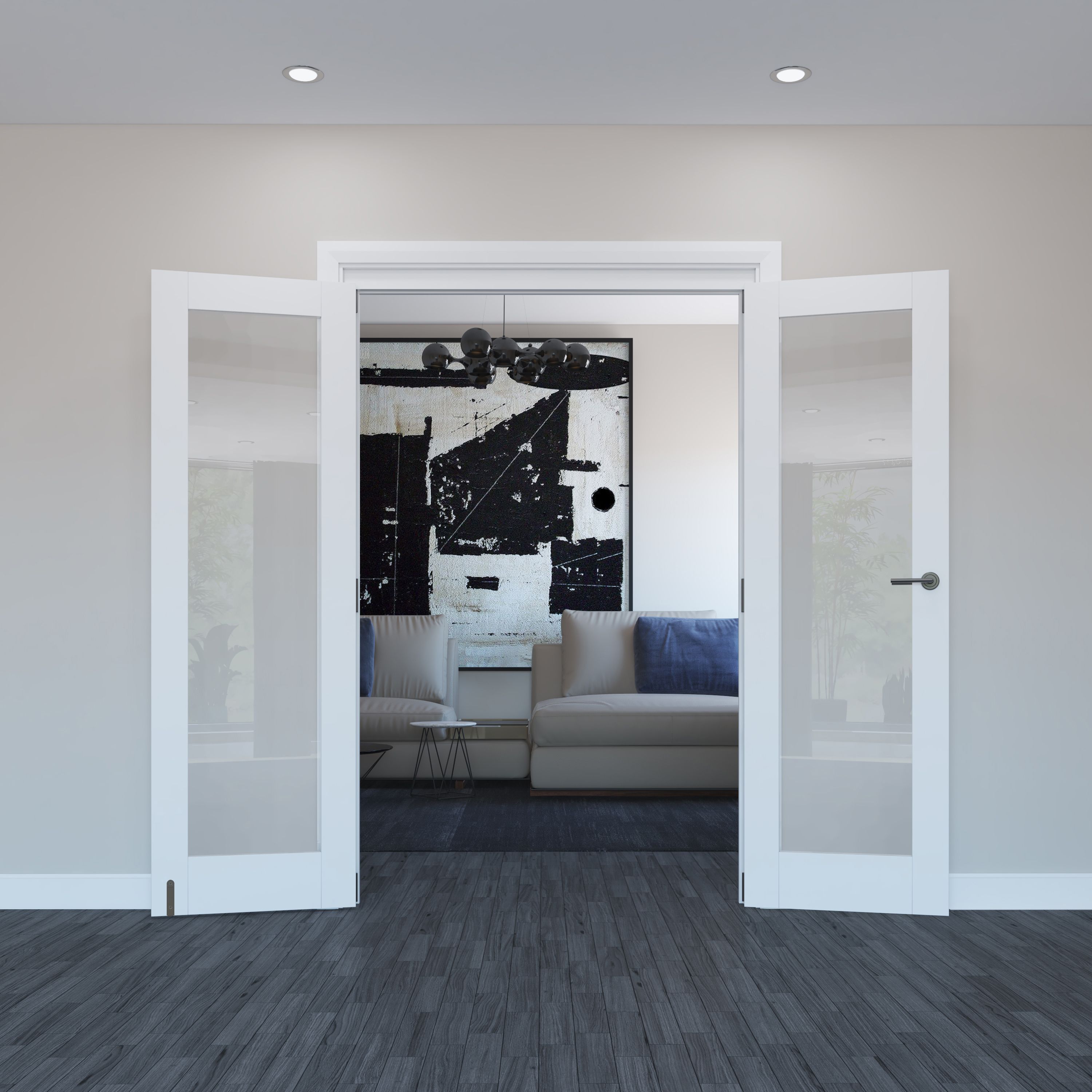 Geom 1 Lite Clear Glazed Primed White Softwood French Door set with 1 panes, (H)2017mm (W)1219mm Internal
