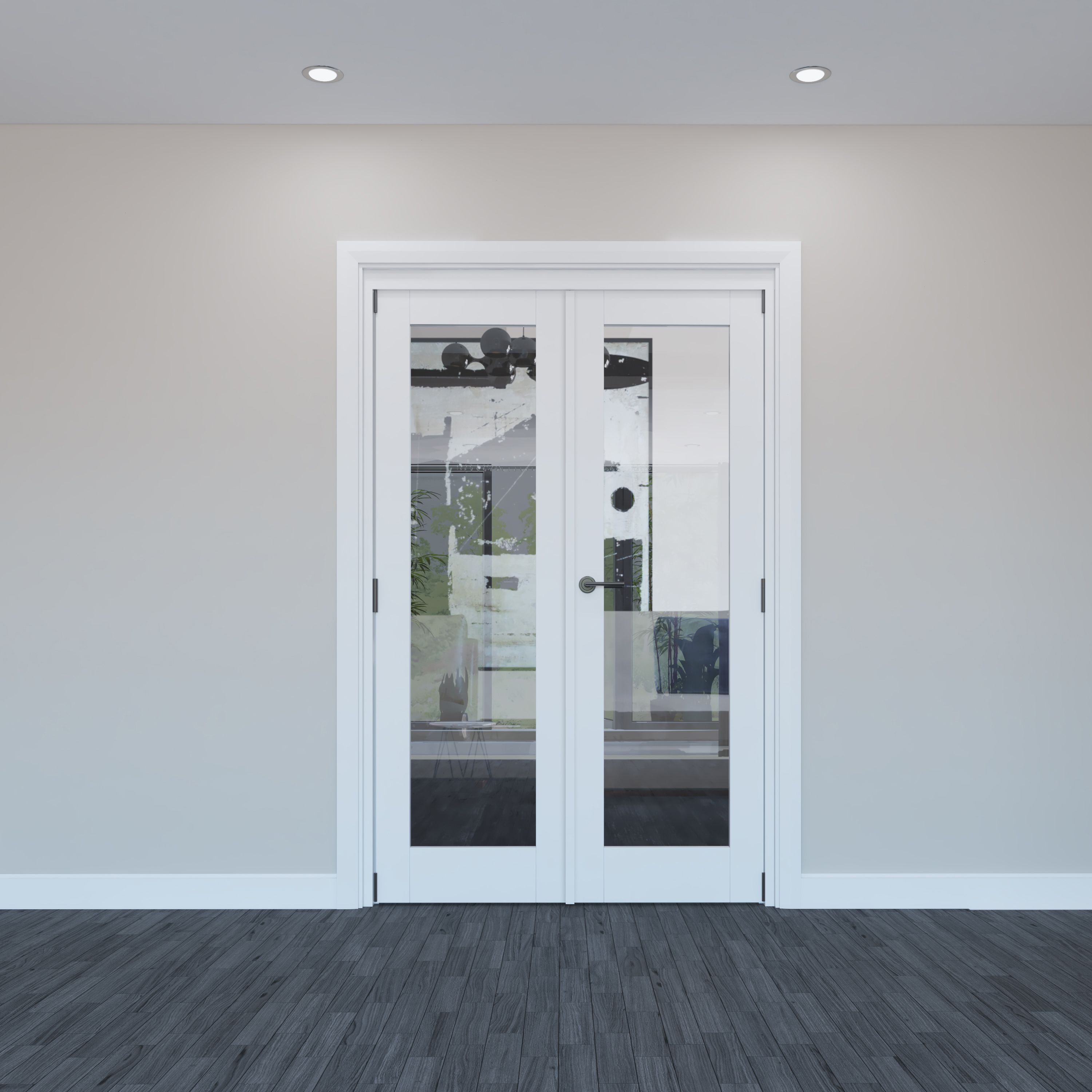 Geom 1 Lite Clear Glazed Primed White Softwood French Door set with 1 panes, (H)2017mm (W)1219mm Internal