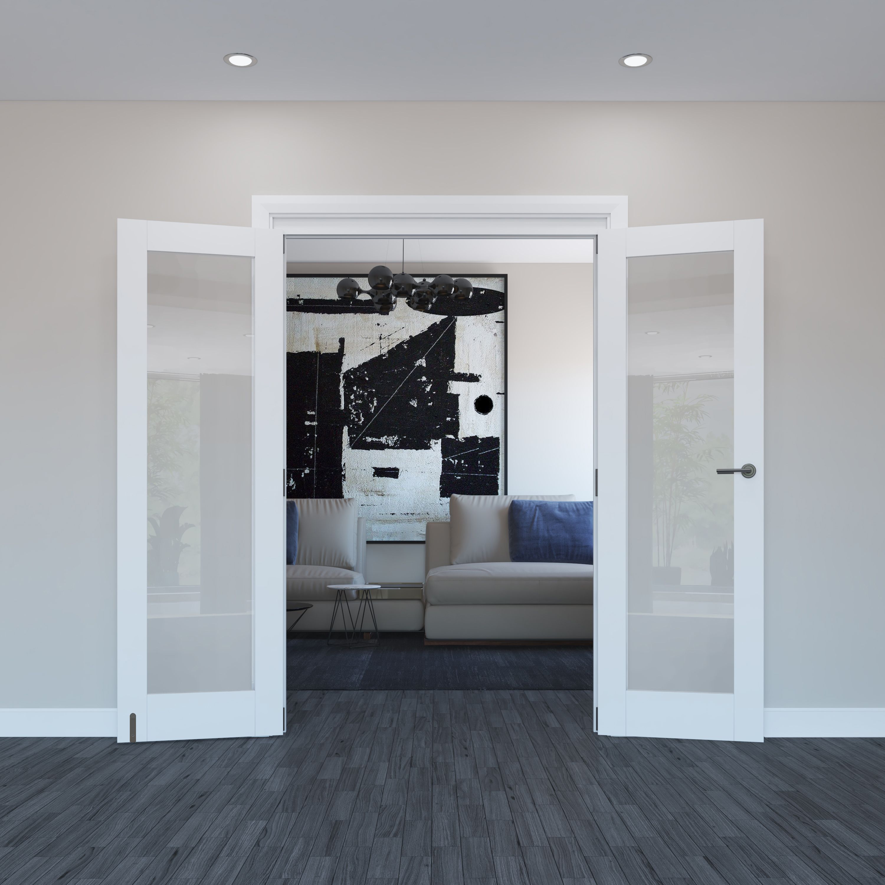 Geom 1 Lite Clear Glazed Primed White Softwood French Door set with 1 panes, (H)2017mm (W)1293mm Internal