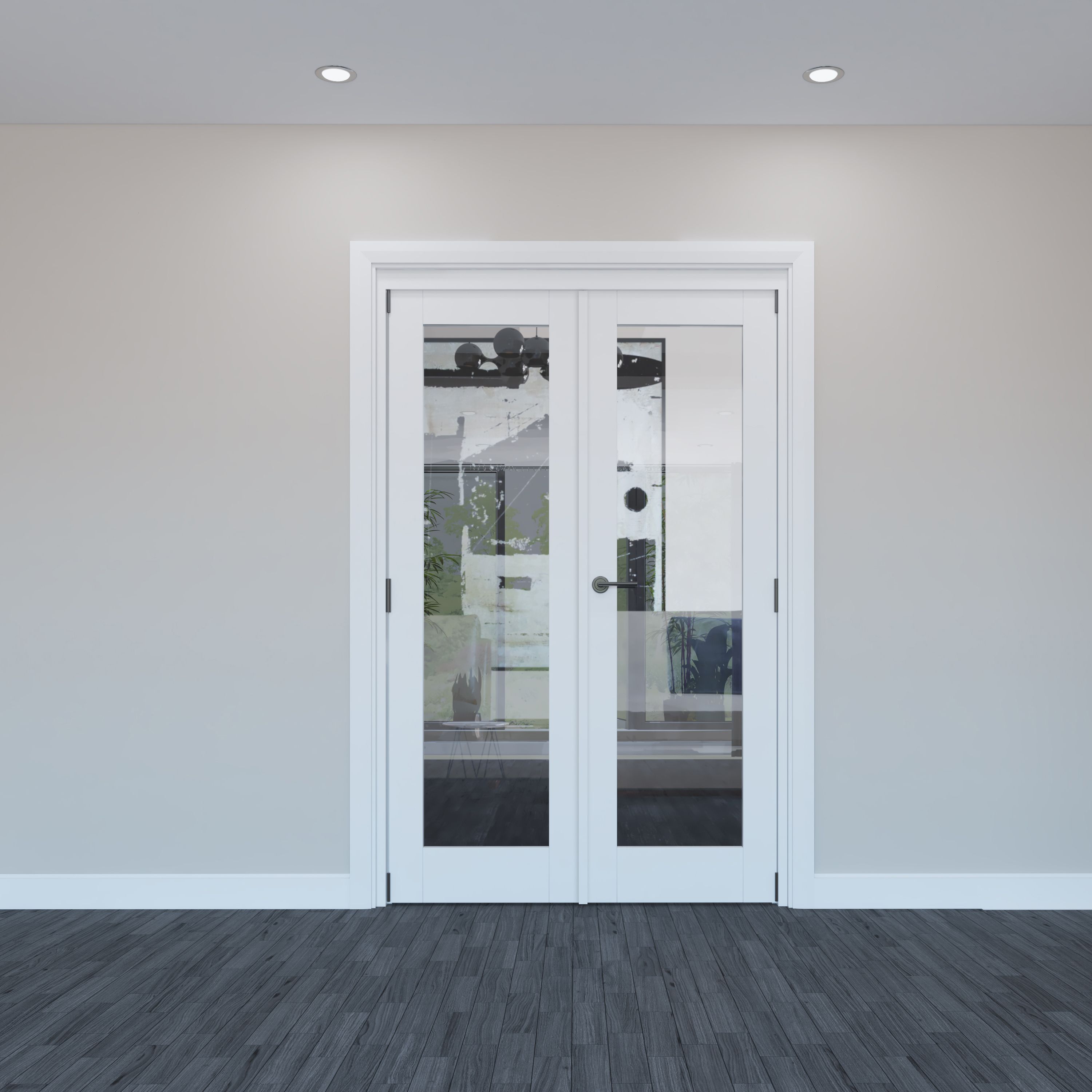 Geom 1 Lite Clear Glazed Primed White Softwood French Door set with 1 panes, (H)2017mm (W)1293mm Internal
