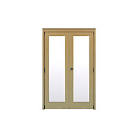 Geom 1 Lite Clear Glazed Veneered Oak Internal French Door set, (H)2017mm (W)1219mm