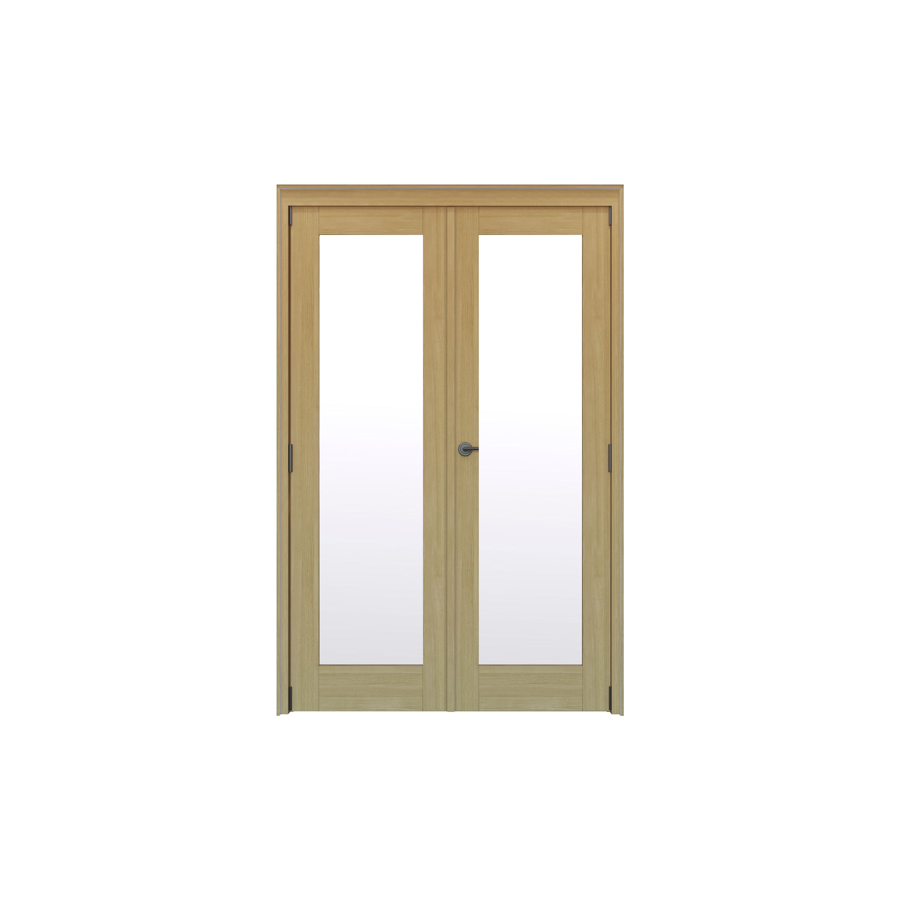Geom 1 Lite Clear Glazed Veneered Oak Internal French Door set, (H