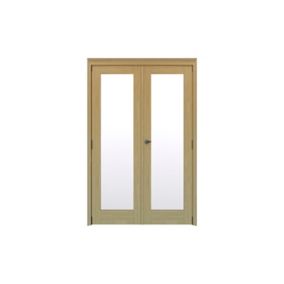 Geom 1 Lite Clear Glazed Veneered Oak Internal French Door set, (H)2017mm (W)1597mm
