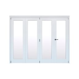Geom 1 Lite Clear Glazed White Softwood Internal Bi-fold Door set, (H)2060mm (W)2517mm