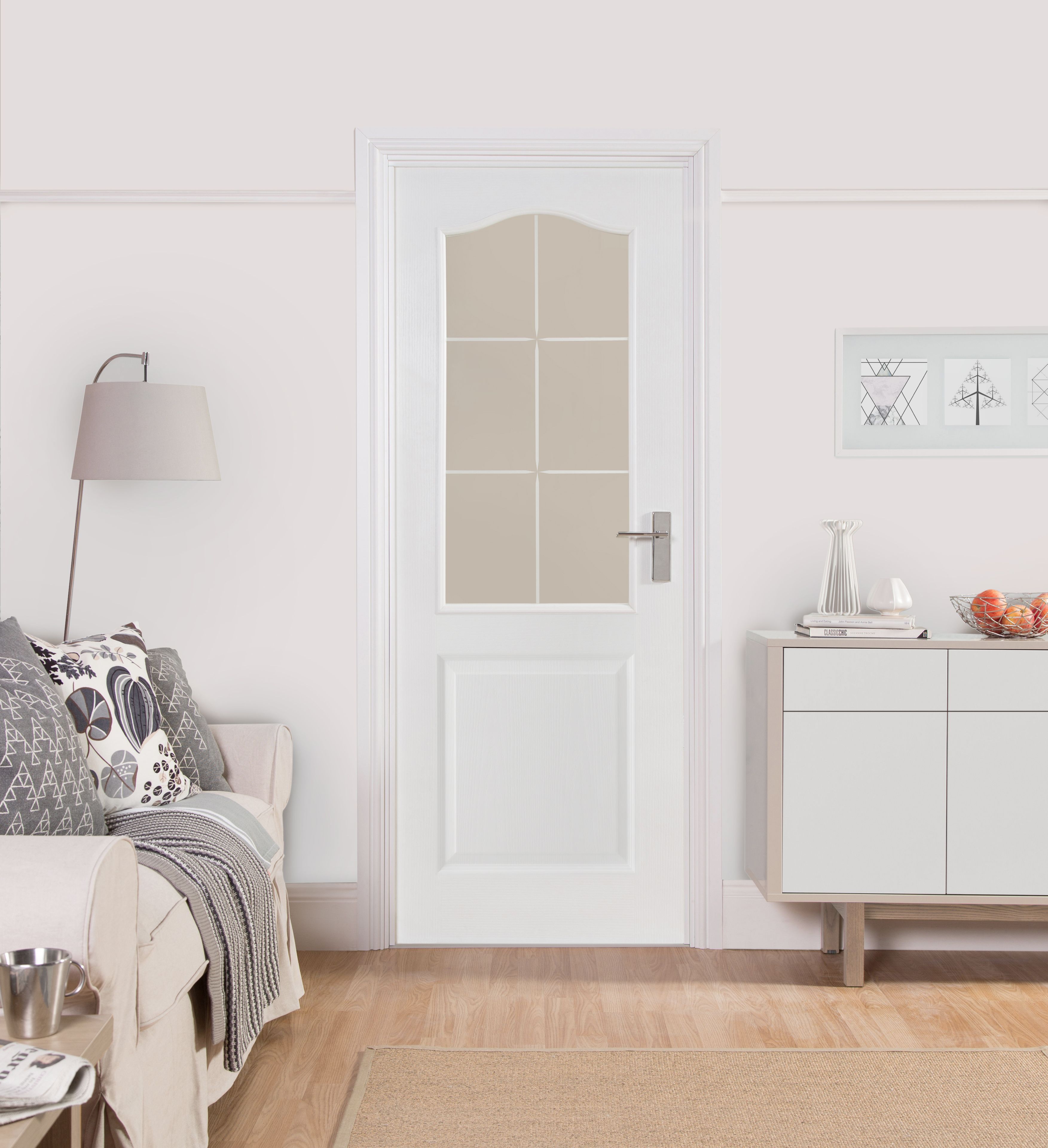 Geom 2 panel 6 Lite Glazed White Internal Door, (H)1981mm (W)762mm (T