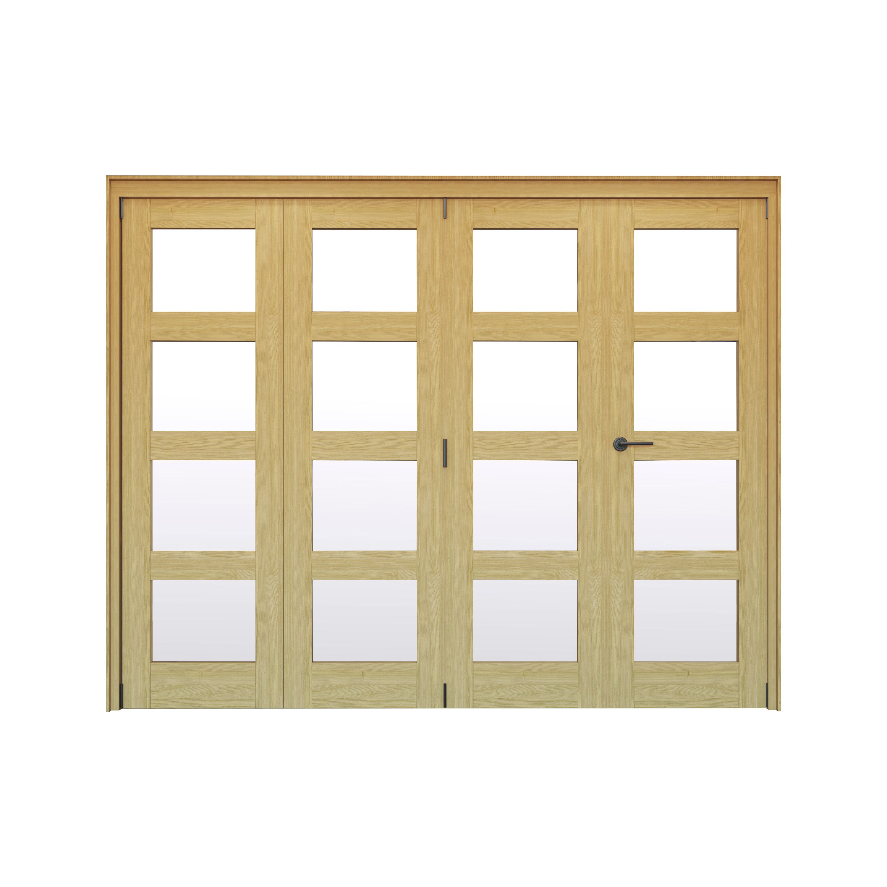 Geom 4 Lite Clear Glazed Oak Bi-fold Door set with 4 panes, (H)2060mm (W)2517mm Internal