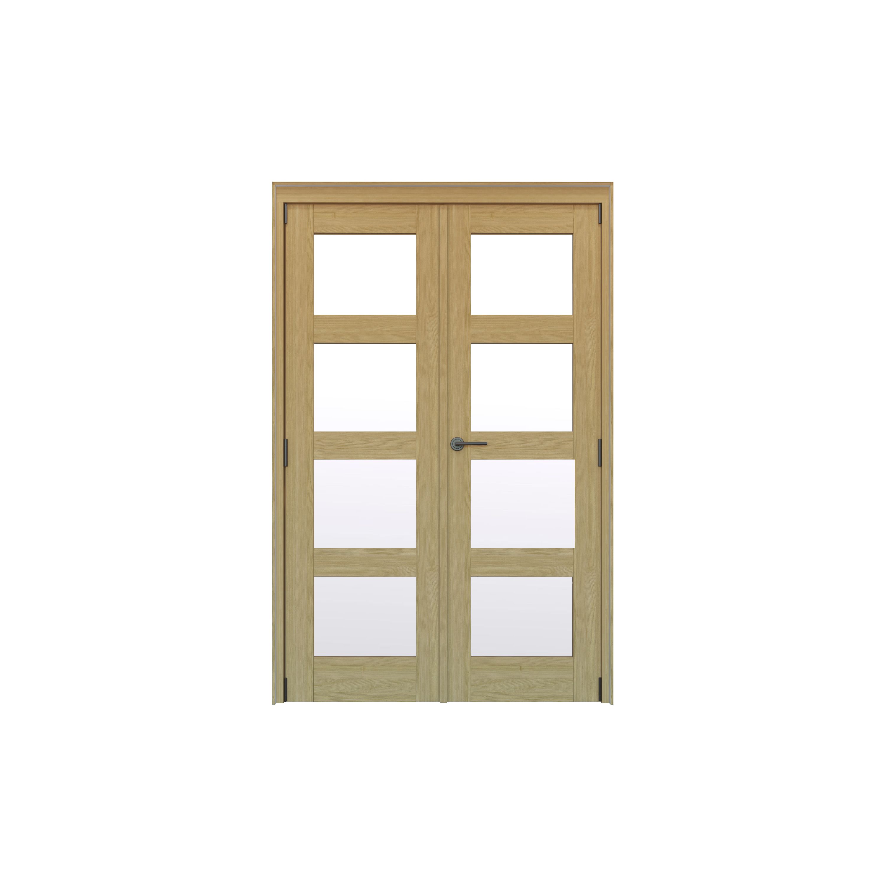 Geom 4 Lite Clear Glazed Oak French Door set with 4 panes, (H)2017mm (W)1445mm Internal