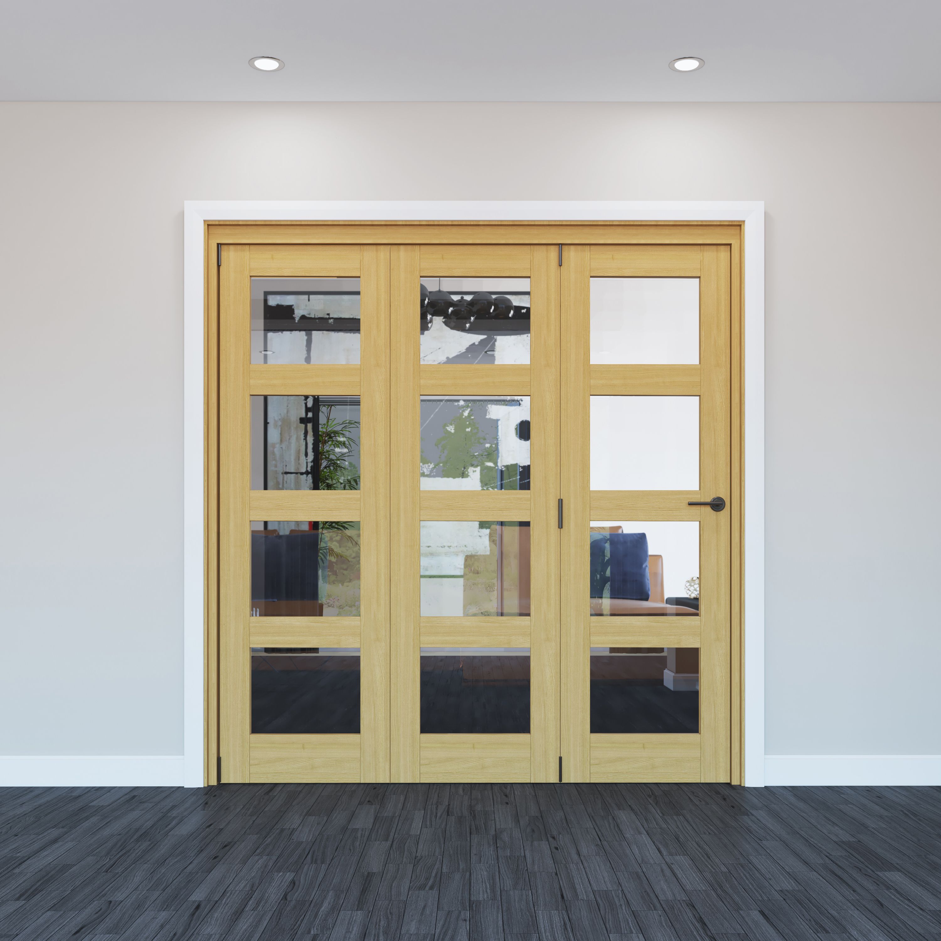 Geom 4 Lite Clear Glazed Oak Internal Bi-fold Door set, (H)2060mm (W)1904mm