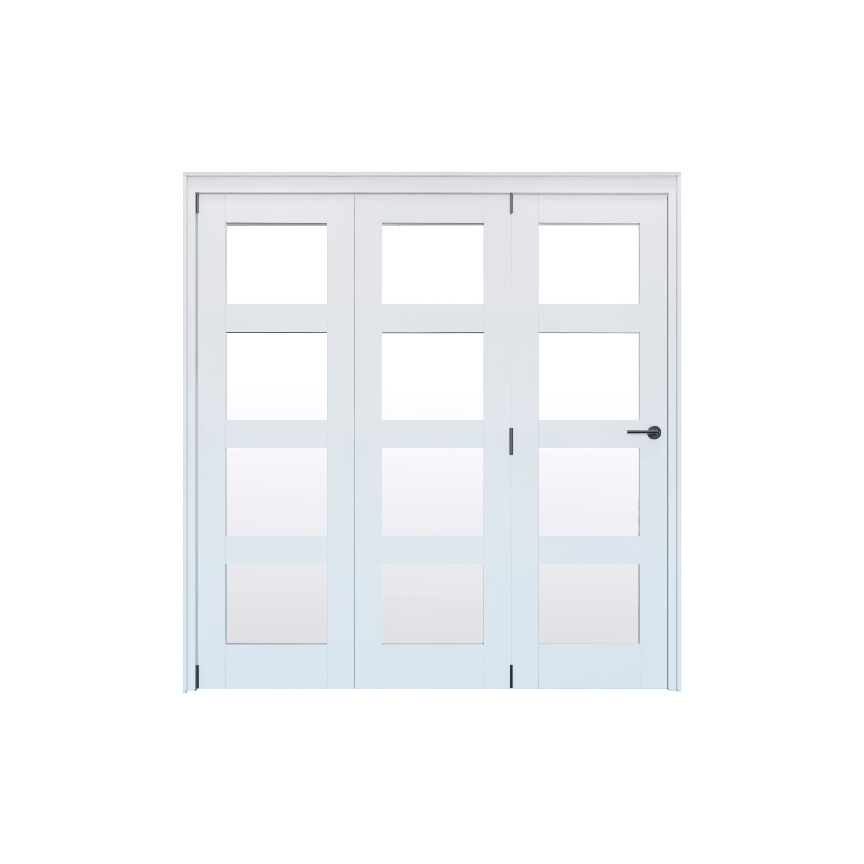 Geom 4 Lite Clear Glazed Pre-painted White Softwood Bi-fold Door set with 4 panes, (H)2060mm (W)2132mm Internal