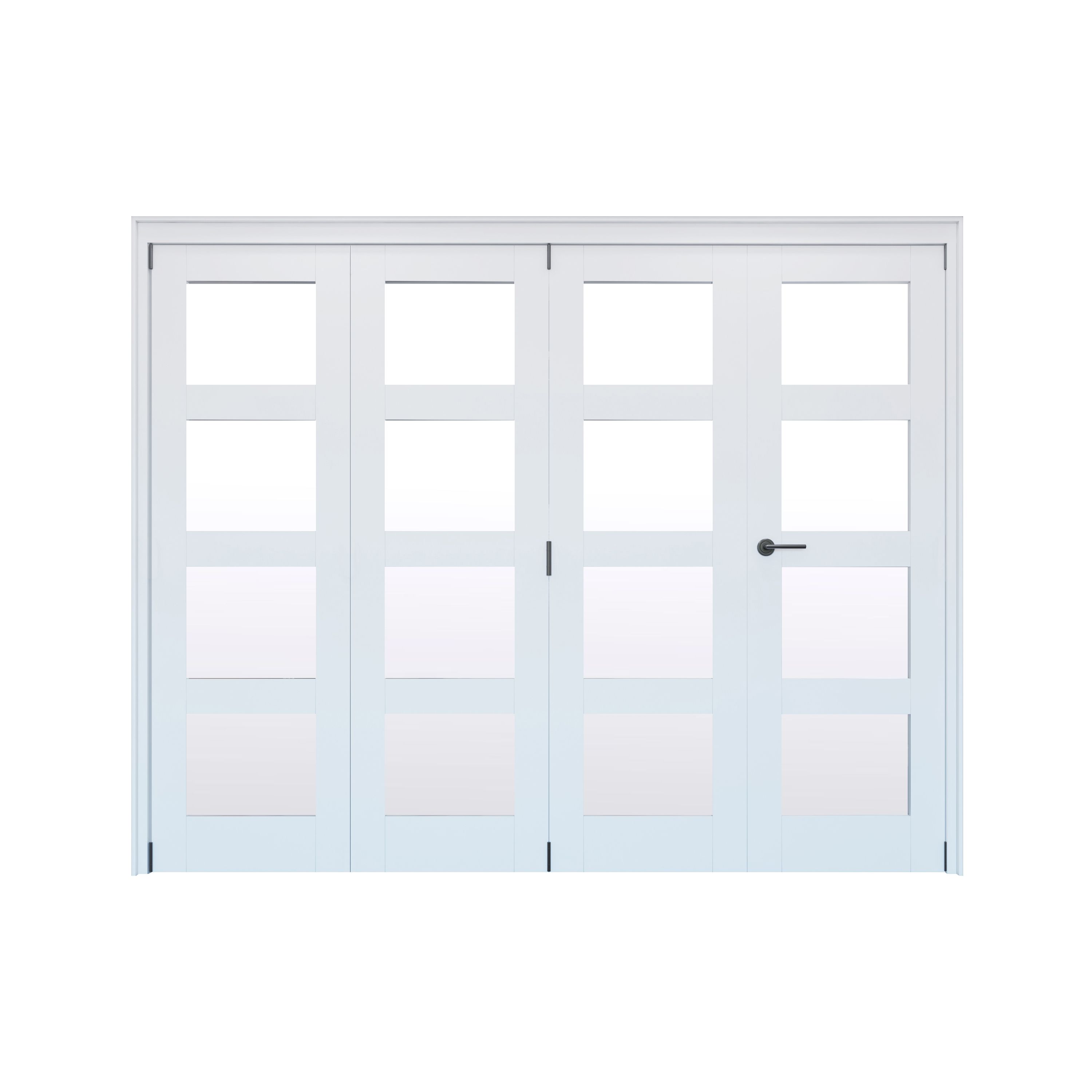 Geom 4 Lite Clear Glazed Pre-painted White Softwood Bi-fold Door set with 4 panes, (H)2060mm (W)2821mm Internal