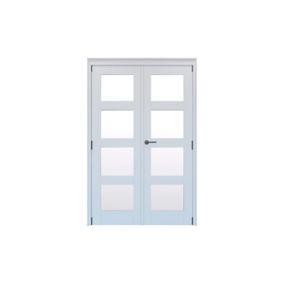 Geom 4 Lite Clear Glazed Pre-painted White Softwood Internal French Door set, (H)2017mm (W)1597mm