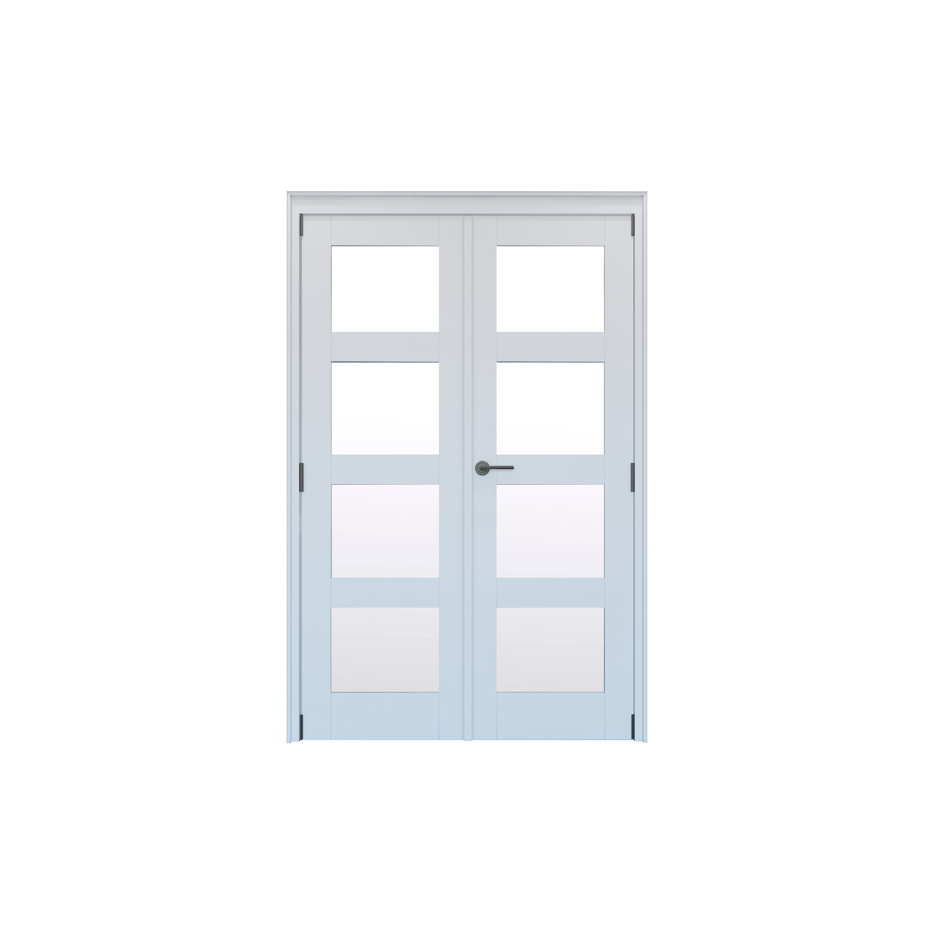 Geom 4 Lite Clear Glazed Primed White Softwood French Door set with 4 panes, (H)2017mm (W)1445mm Internal