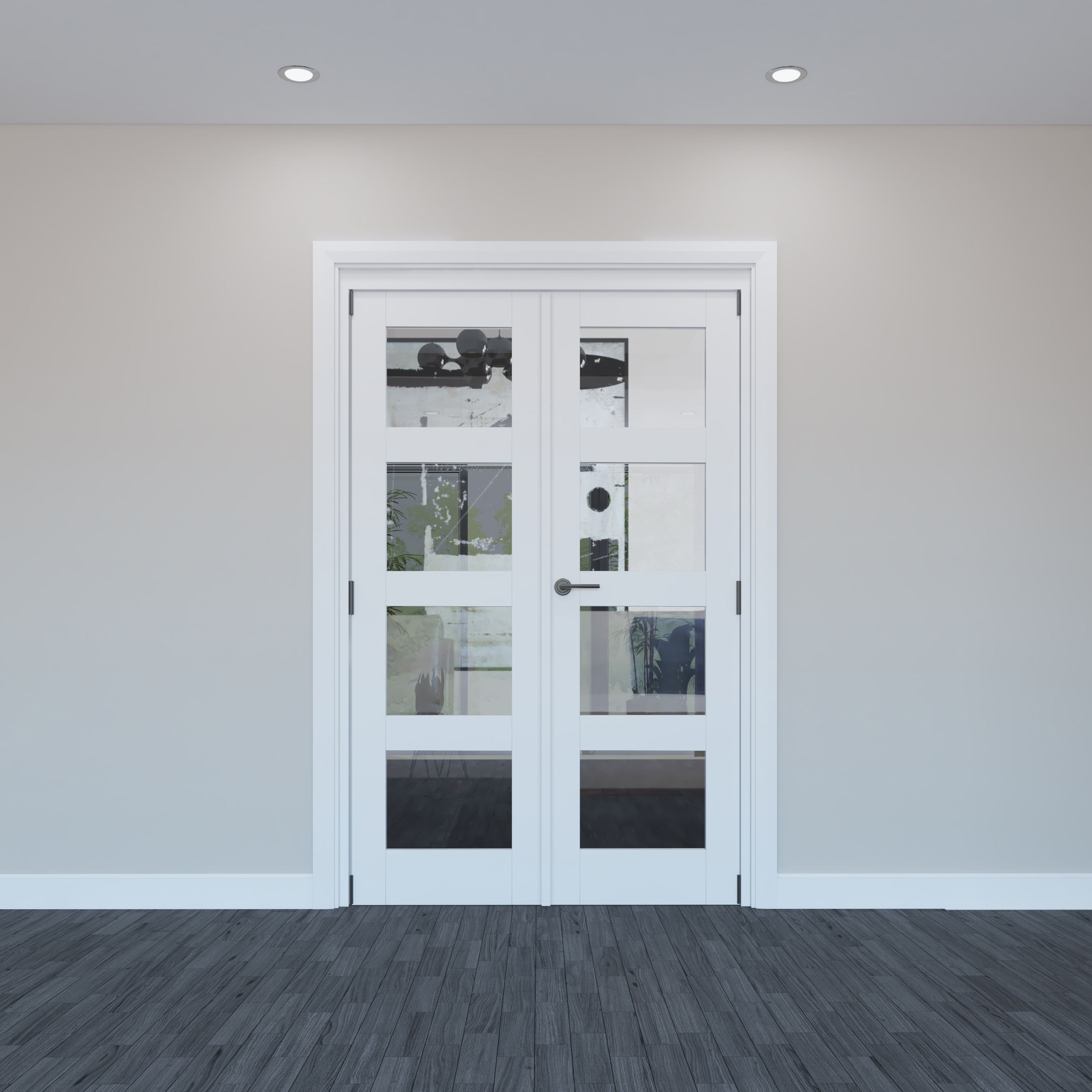Geom 4 Lite Clear Glazed Primed White Softwood French Door set with 4 ...