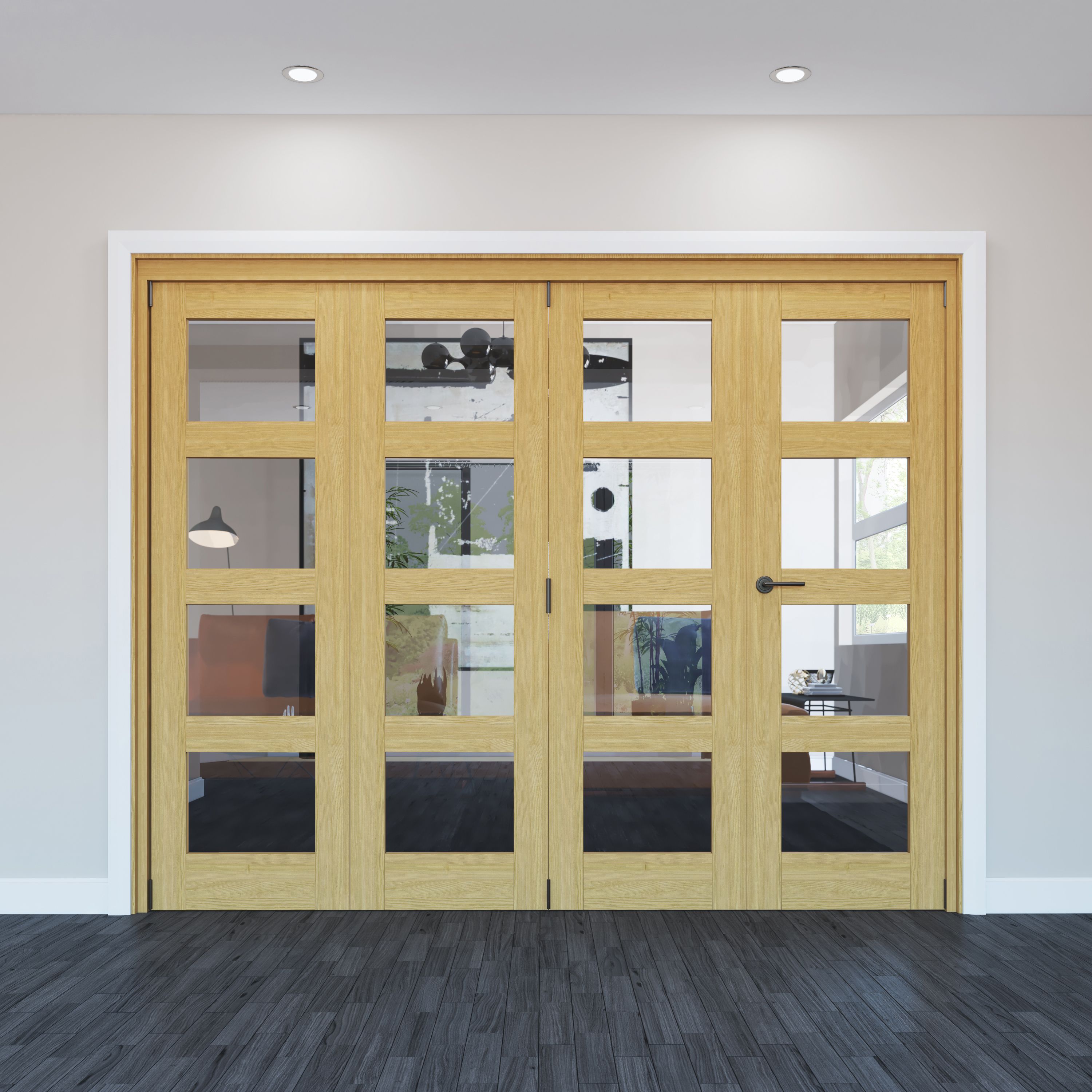 Geom 4 Lite Clear Glazed Veneered Oak Internal Bifold Door set, (H