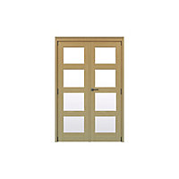 Geom 4 Lite Clear Glazed Veneered Oak Internal French Door set, (H)2017mm (W)1219mm