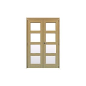 Geom 4 Lite Clear Glazed Veneered Oak Internal French Door set, (H)2017mm (W)1293mm