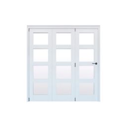 Geom 4 Lite Clear Glazed White Softwood Internal Bi-fold Door set, (H)2060mm (W)2132mm