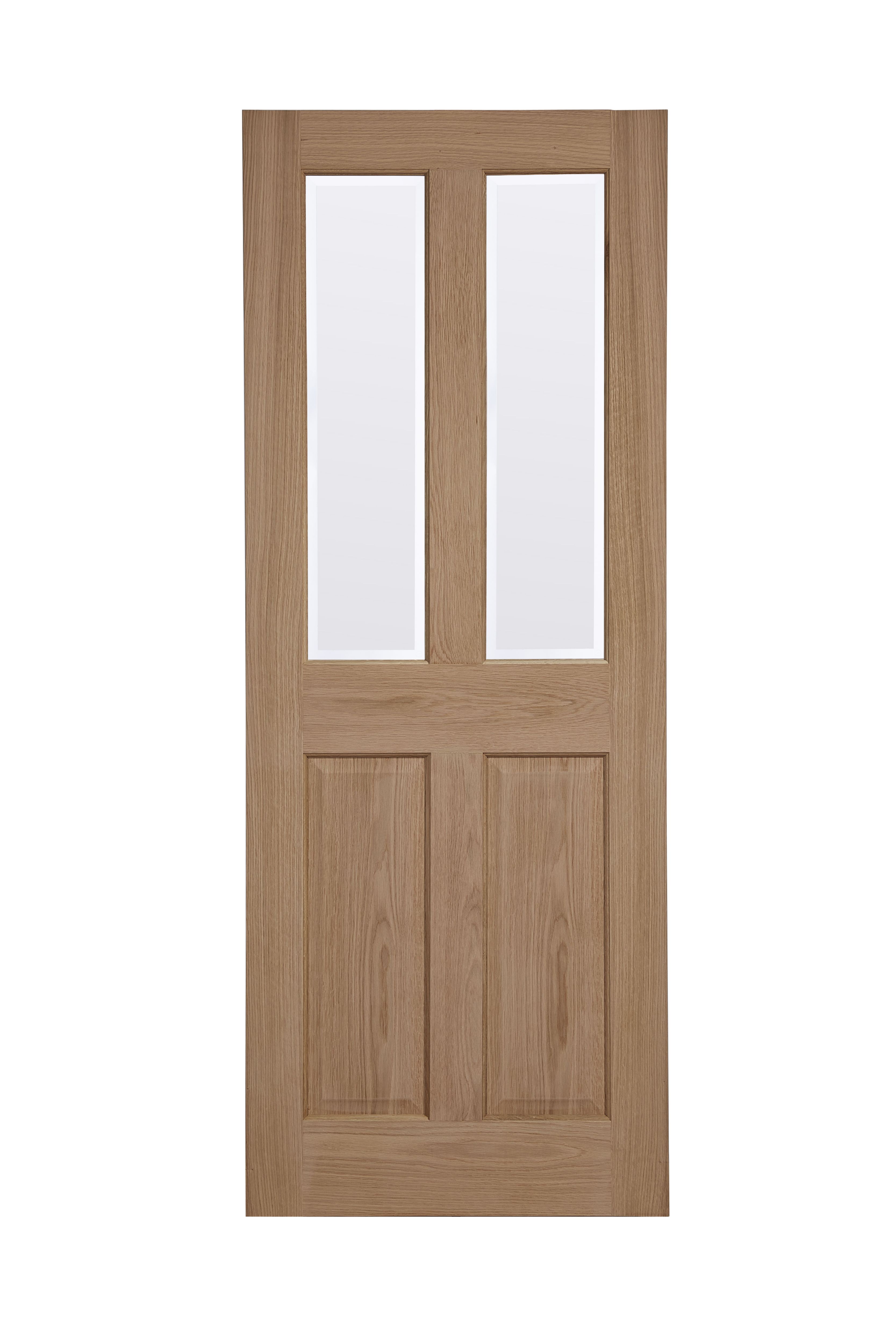 Geom 4 panel 2 Lite Clear Glazed Oak veneer Internal Door, (H)2040mm (W)726mm (T)40mm