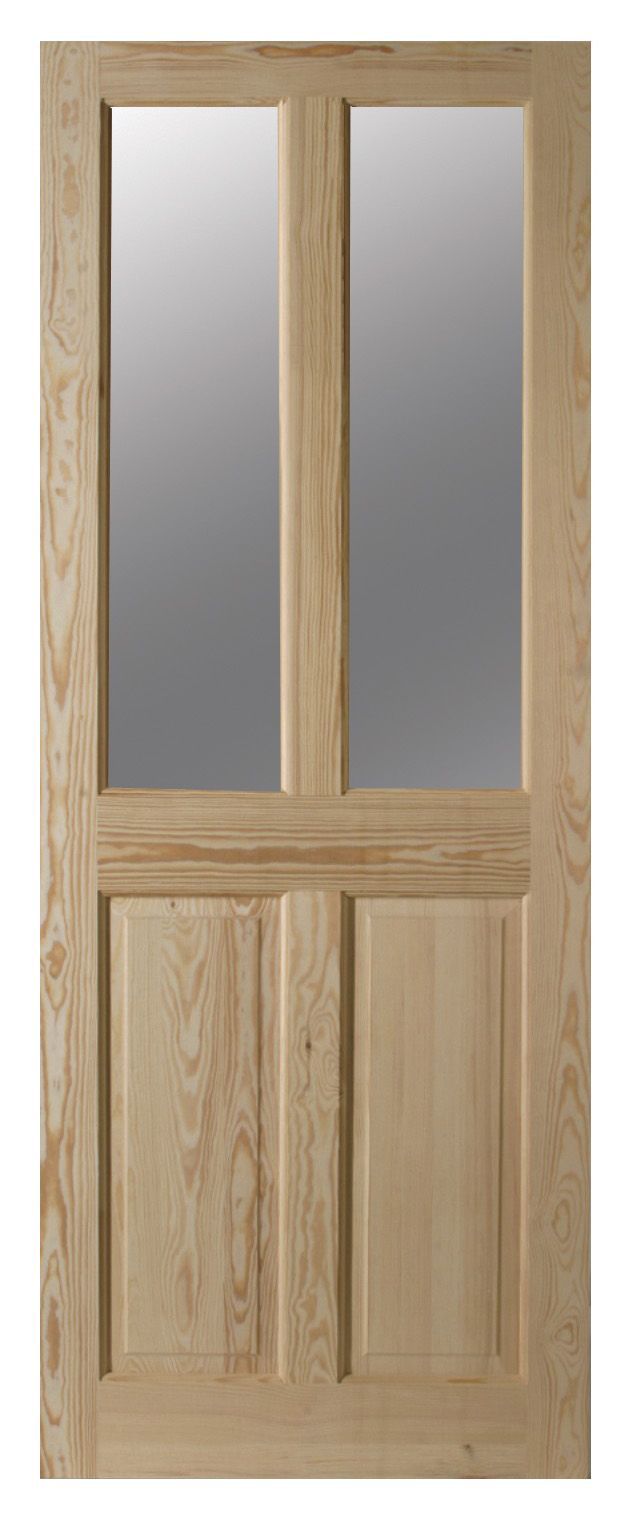 Geom 4 panel Clear Glazed Victorian Pine veneer Internal Clear pine Door, (H)1981mm (W)838mm (T)35mm