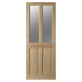 Geom 4 panel Clear Glazed Victorian Pine veneer Internal Clear pine Door, (H)1981mm (W)838mm (T)35mm