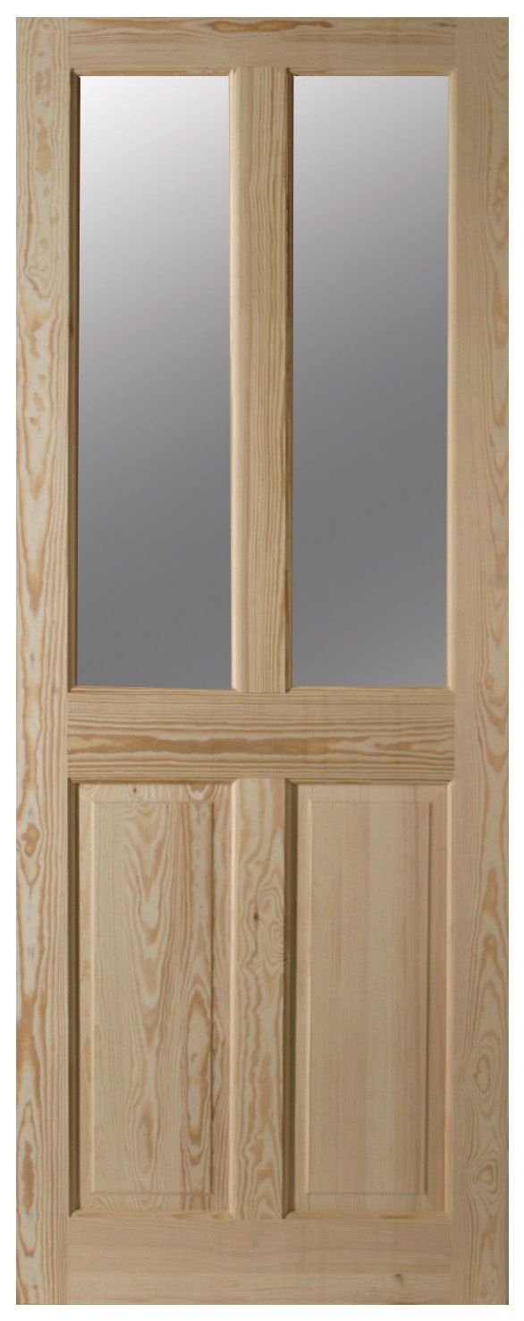 Geom 4 panel Clear Glazed Victorian Pine veneer Internal Clear pine Door, (H)2032mm (W)813mm (T)35mm