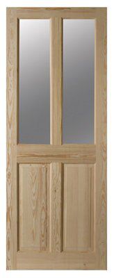 Geom 4 panel Clear Glazed Victorian Pine veneer Internal Softwood Door, (H)1981mm (W)686mm (T)35mm