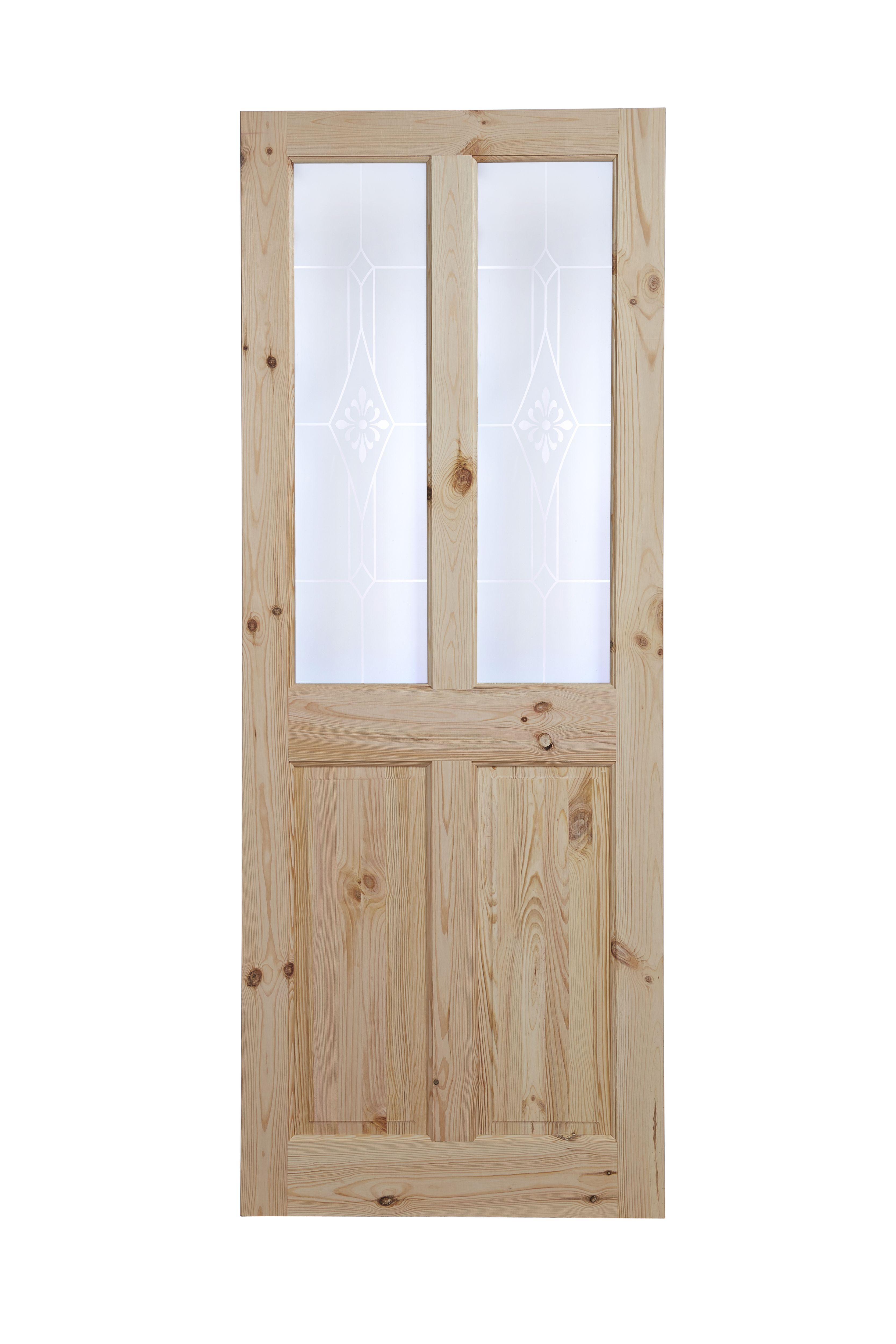 Geom 4 panel Screen-printed Glazed Victorian Internal Knotty pine Door, (H)2040mm (W)726mm (T)40mm