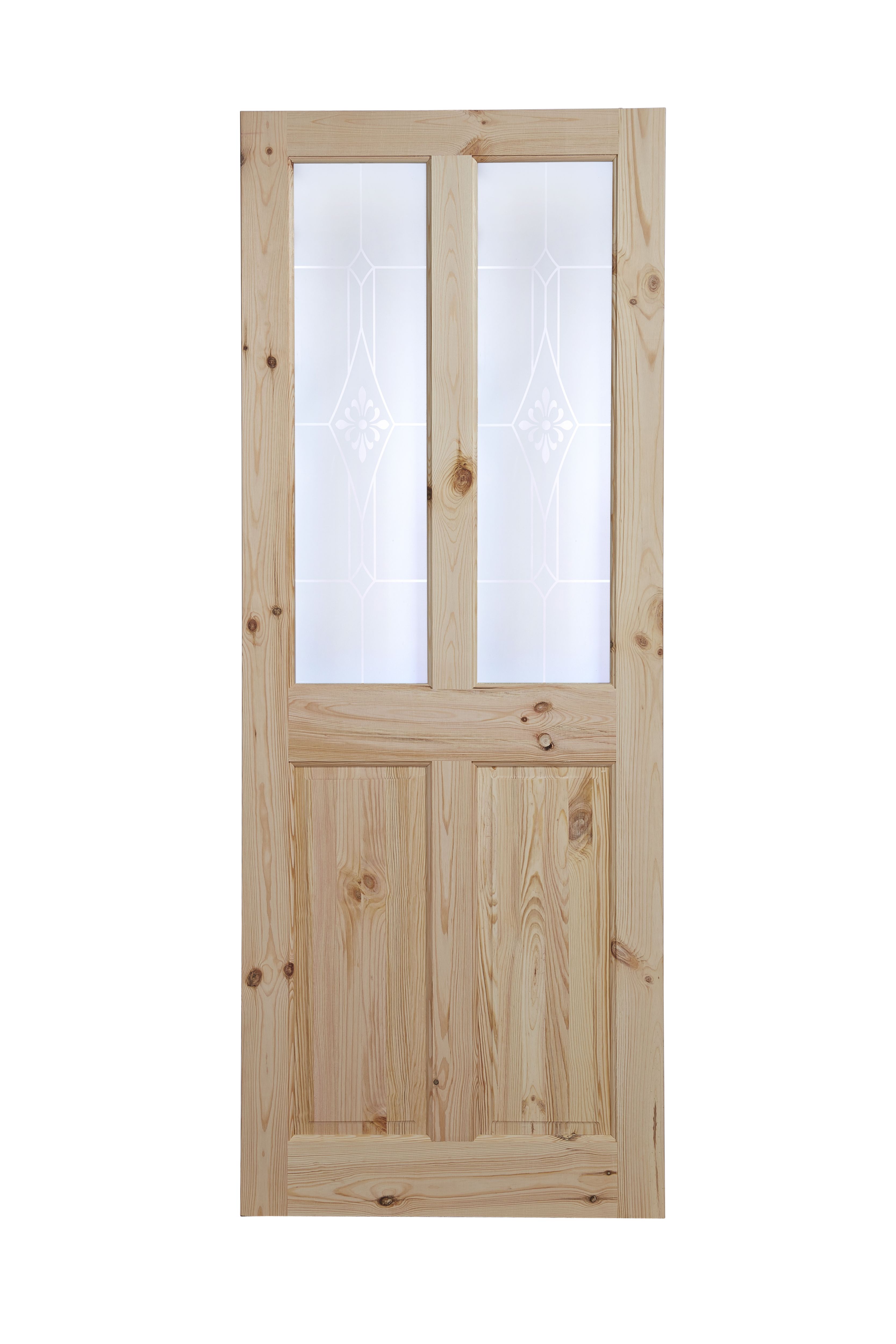 Geom 4 panel Screen-printed Glazed Victorian Internal Knotty pine Door, (H)2040mm (W)826mm (T)40mm