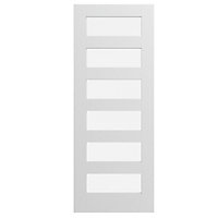 Geom 6 panel 6 Lite Clear Glazed Shaker White Internal Door, (H)1981mm (W)686mm (T)35mm