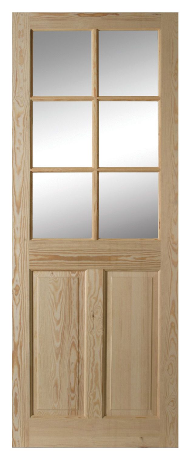 Geom 6 panel Clear Glazed Victorian Pine veneer Internal Clear pine Door, (H)1981mm (W)762mm (T)35mm