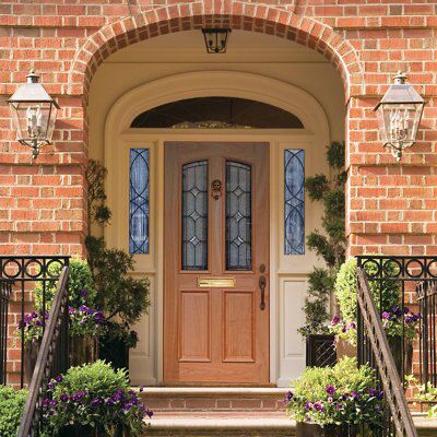 Geom Calais 2 panel Obscure Glazed Oak veneer External Front door, (H)1981mm (W)838mm