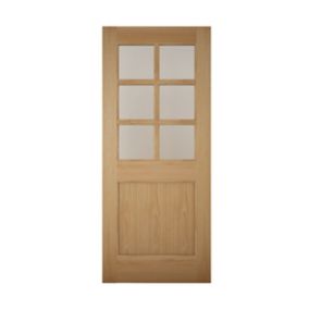 Geom Clear Glazed White oak veneer LH & RH External Back door, (H)1981mm (W)762mm
