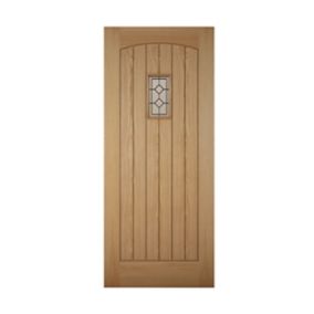 Geom Diamond bevel Glazed Cottage White oak veneer LH & RH External Front door, (H)1981mm (W)762mm