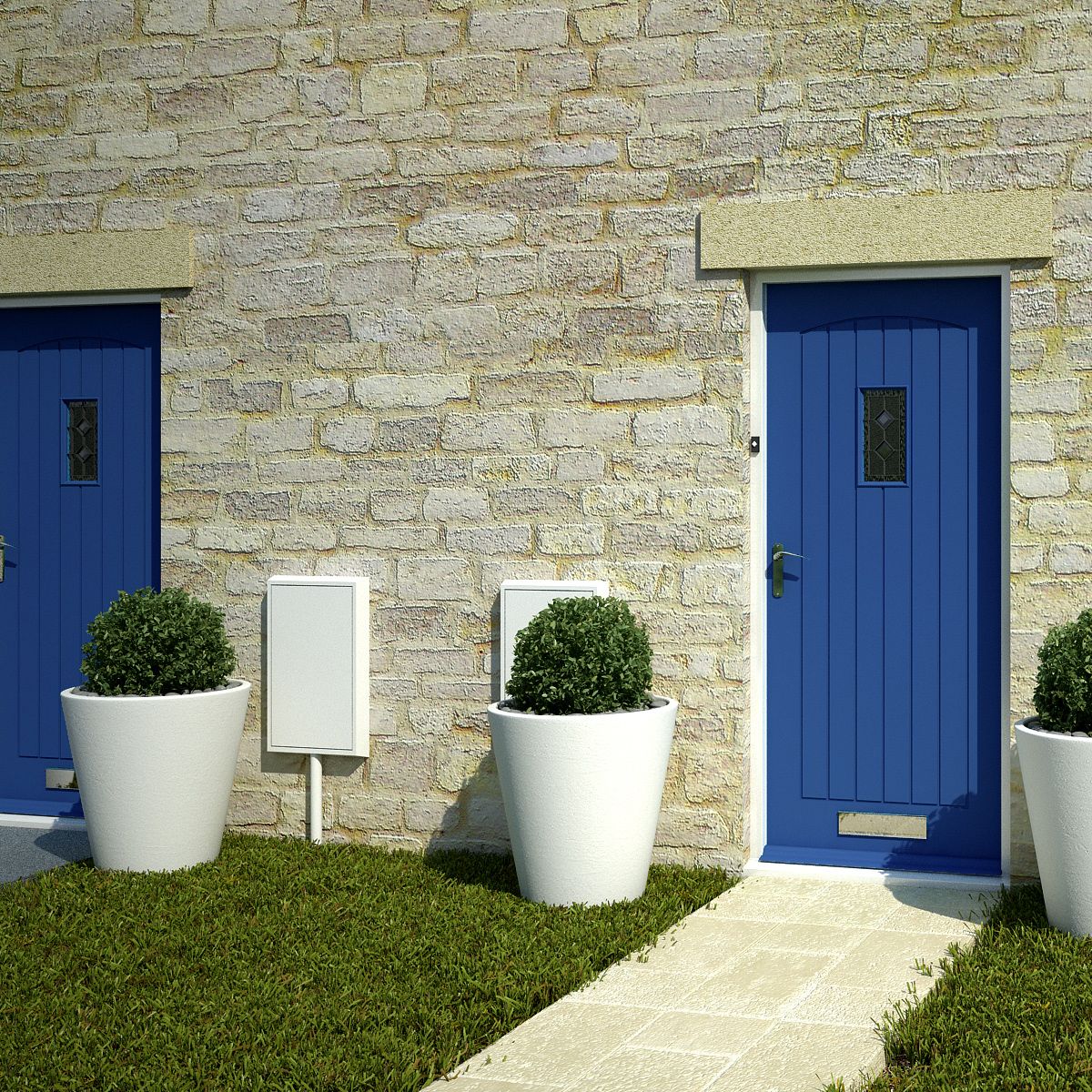 Geom Diamond bevel Leaded Glazed Cottage White Wooden External Front door, (H)1981mm (W)762mm