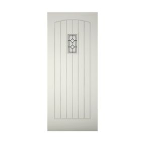 Geom Diamond bevel Leaded Glazed Cottage White Wooden External Front door, (H)1981mm (W)838mm