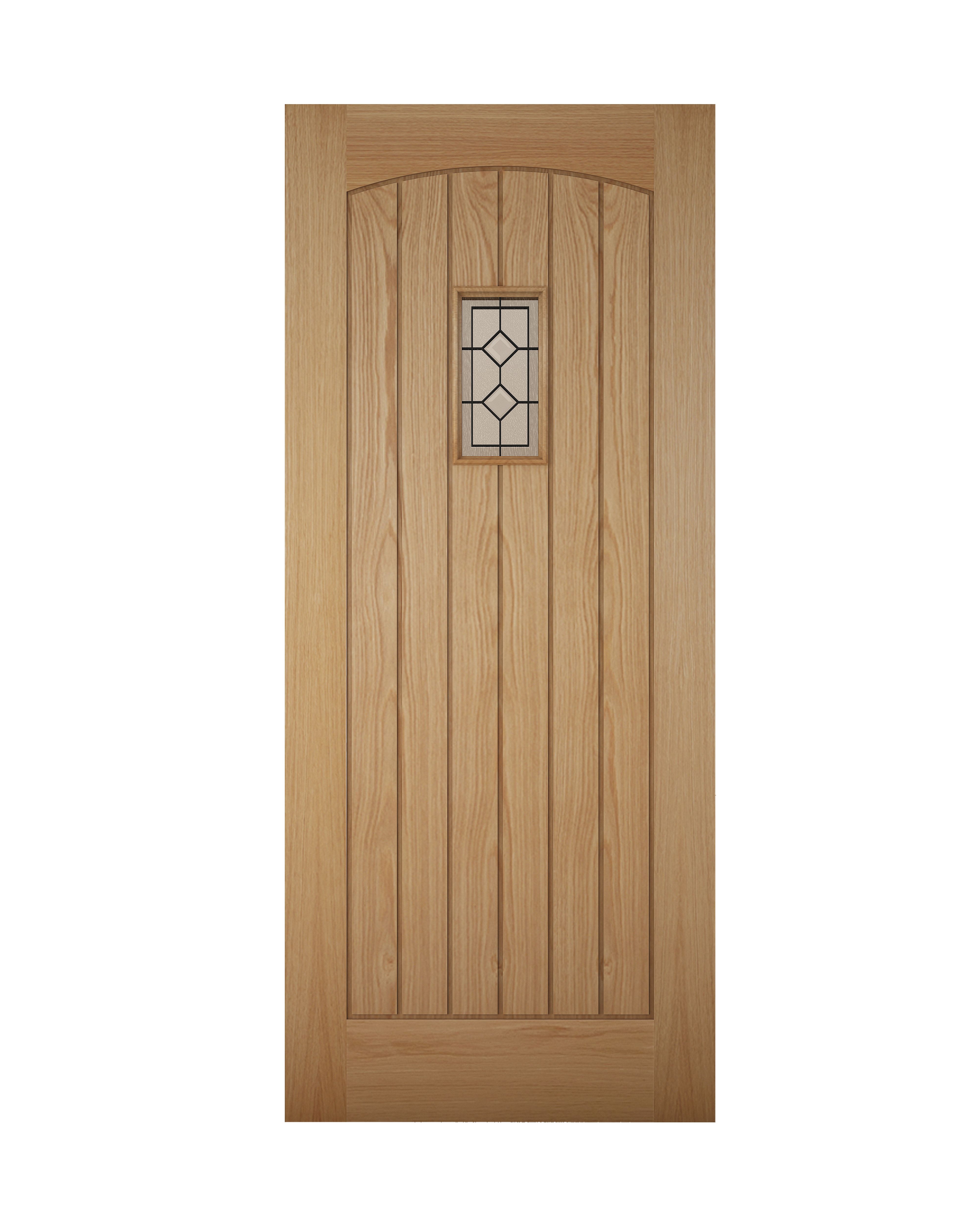 Geom Diamond bevel Leaded Glazed Cottage Wooden White oak veneer External Front door, (H)1981mm (W)838mm