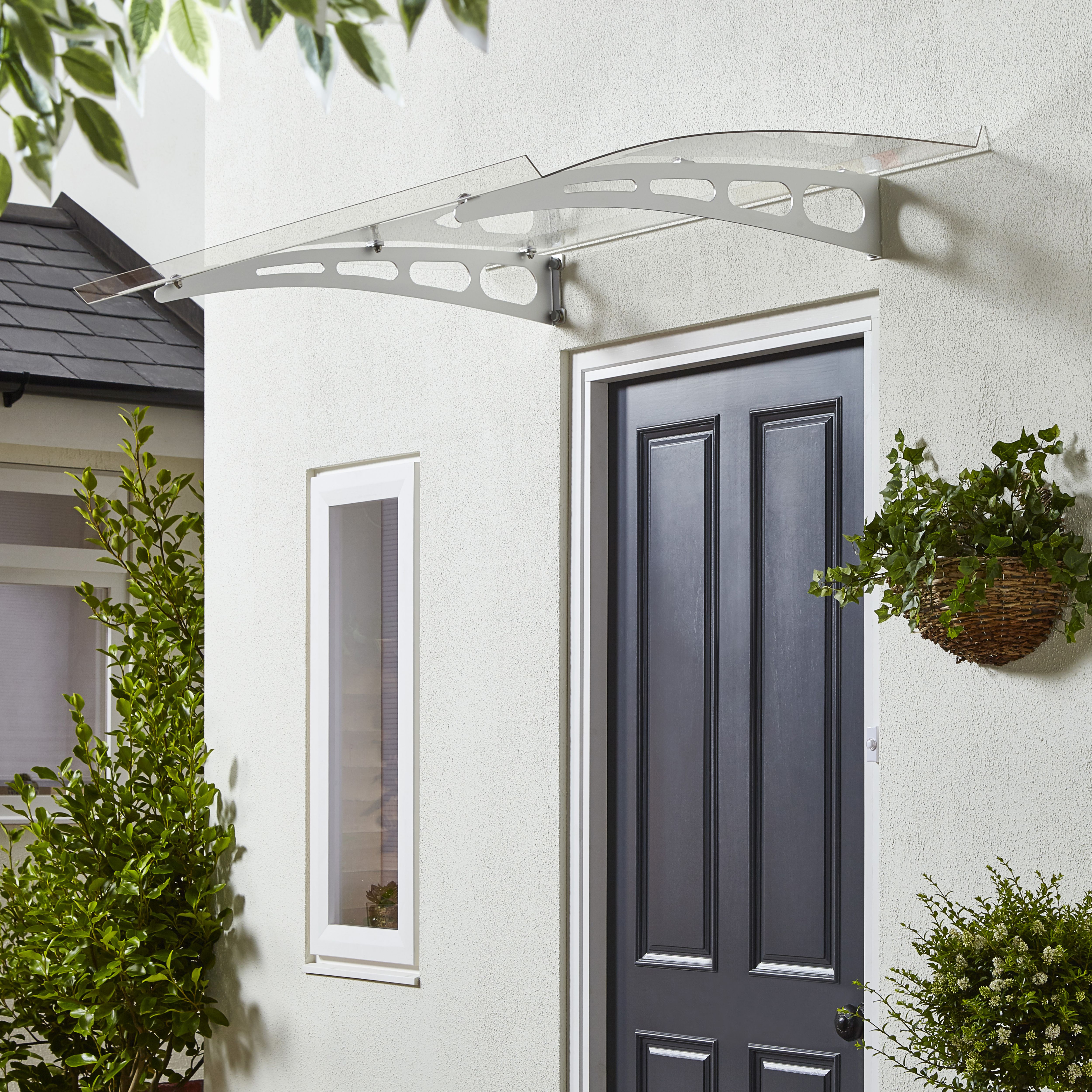 Geom Rocha Aluminium & polycarbonate (PC) Door canopy, (H)19cm (W)140cm ...