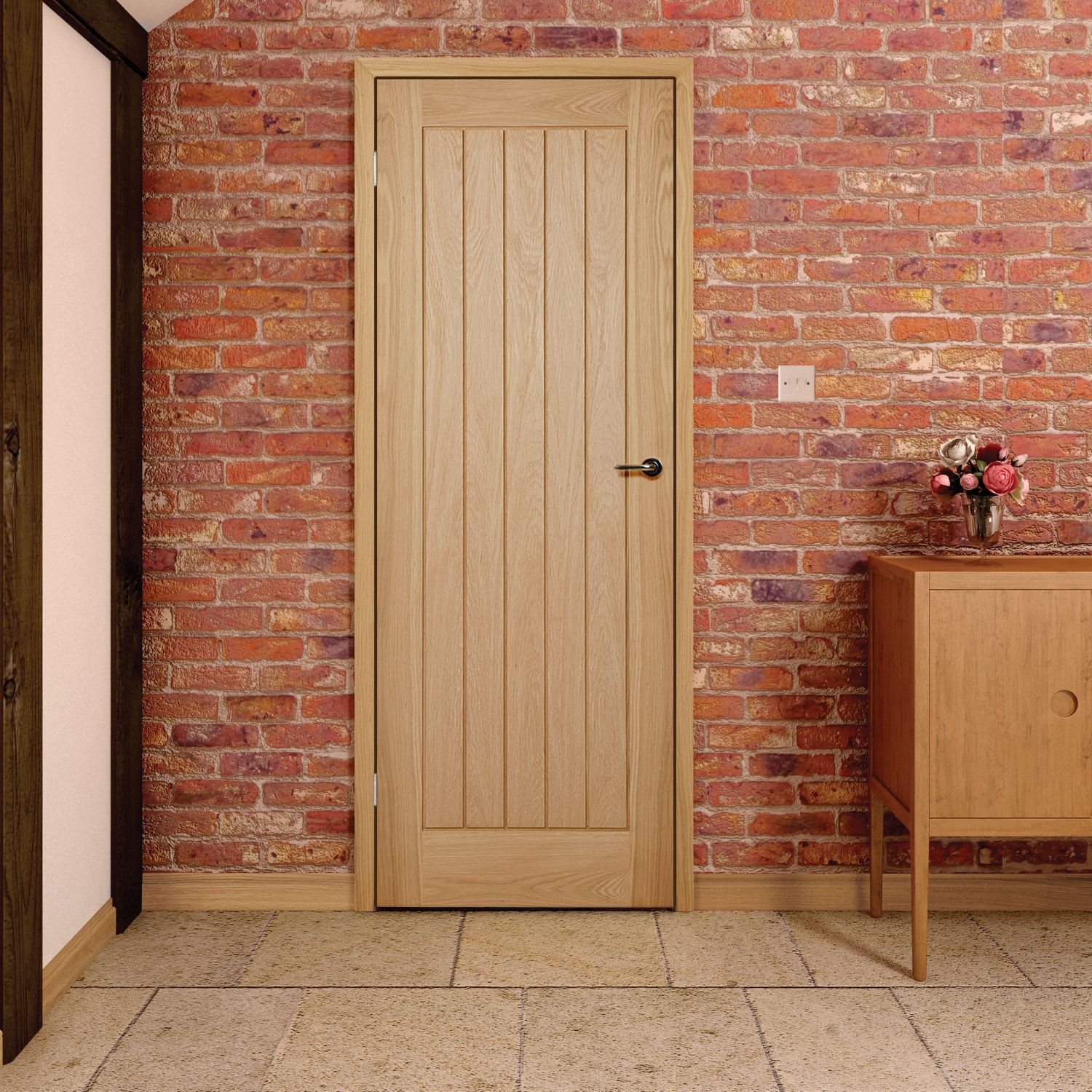 Geom Unglazed Cottage Oak White oak veneer Internal Timber Door, (H)2040mm (W)726mm (T)40mm