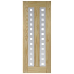 Geom Vertical 2 panel Screen-printed Glazed Contemporary Pine veneer Internal Clear pine Door, (H)2040mm (W)726mm (T)40mm