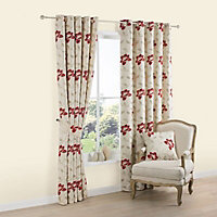 Geranium Cream & red Floral jacquard Lined Eyelet Curtains (W)117cm (L)137cm, Pair