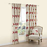 Geranium Cream & red Floral jacquard Lined Eyelet Curtains (W)228cm (L)228cm, Pair